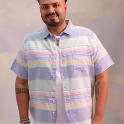 HIGHLANDER Men Plus Size Candy Striped Casual Shirt-picture-16