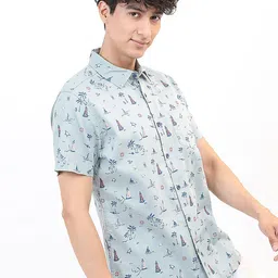 HIGHLANDER Men Blue Slim Fit Printed Cotton Casual Shirt-picture-11