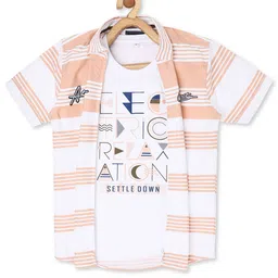 CAVIO Boys Peach-Coloured Striped Casual Shirt-18