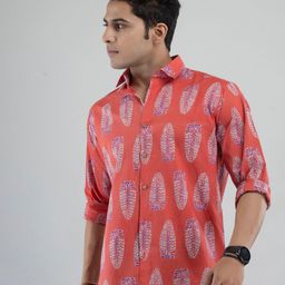 Firangi Yarn Men Red Classic Printed Casual Shirt-image-126