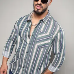 Instafab Plus Classic Unbalanced Striped Cotton Casual Shirt-image-14