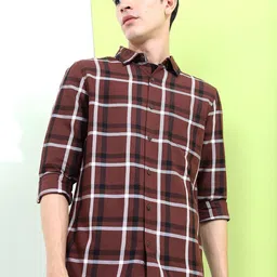 HIGHLANDER Men Brown Slim Fit Tartan Checked Casual Shirt-image-103