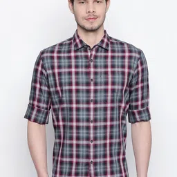Basics Men Red Slim Fit Tartan Checked Casual Shirt-image-16