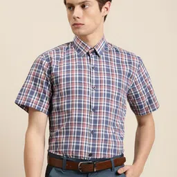 SOJANYA Men Grey & White Pure Cotton Regular Fit Checked Formal Shirt-image-58