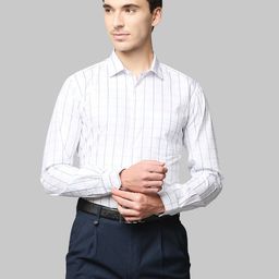 Park Avenue Men White & BlueSlim Fit Checked Cotton Formal Shirt-image-70