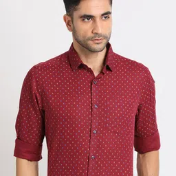 Turtle Standard Micro Ditsy Printed Formal Cotton Linen Shirt-image-8