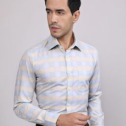 LOUIS STITCH Comfort Checked Spread Collar Chest Pocket Cotton Formal Shirt-image-53