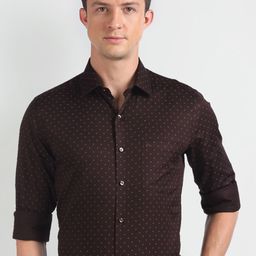 Arrow Slim Fit Micro Ditsy Printed Twill Weave Pure Cotton Formal Shirt-image-69