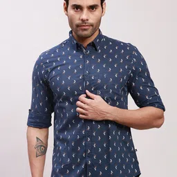 Parx Men Conversational Printed Spread Collar Long Sleeves Cotton Slim Fit Formal Shirt-image-40
