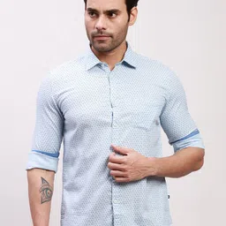 Parx Slim Fit Micro Ditsy Printed Spread Collar Cotton Formal Shirt-image-82