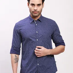 Parx Slim Fit Micro Ditsy Printed Spread Collar Cotton Formal Shirt-image-47