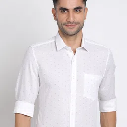 Turtle Micro Ditsy Printed Modern Slim Fit Pure Cotton Linen Formal Shirt-image-1