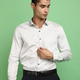 J White by Vmart Printed Spread Collar Long Sleeves Cotton Formal Shirt-image-5