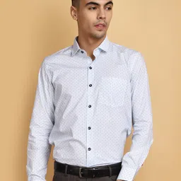 J White by Vmart Printed Spread Collar Long Sleeves Cotton Formal Shirt-image-7