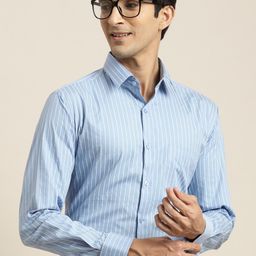 Hancock Standard Slim Fit Vertical Striped French Cuff Pure Cotton Formal Shirt-image-19