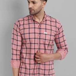 Majestic Man Men Pink Slim Fit Windowpane Checked Cotton Casual Shirt-image-87