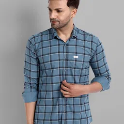Majestic Man Men Grey Slim Fit Windowpane Checks Checked 100% Cotton Casual Shirt-image-9