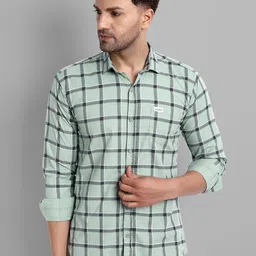 Majestic Man Men Green Slim Fit Windowpane Checks Checked 100% Cotton Casual Shirt-image-76