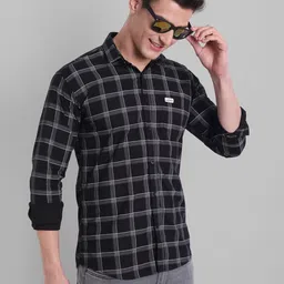 Majestic Man Men Black Tartan Checked Cotton Casual Shirt-image-61
