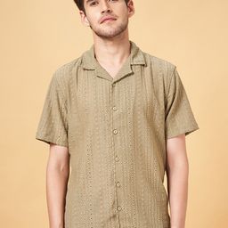 People Self Design Schiffli Regular Fit Casual Shirt-image-99