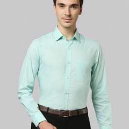 Raymond Men Green Solid Slim Fit Cotton Formal Shirt-image-1