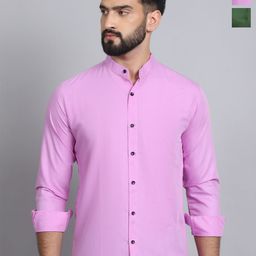 Tanip Men Pack Of 2 Band Collar Solid Cotton Casual Shirts-image-92