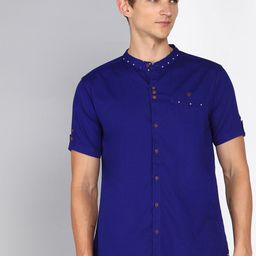 Kuons Avenue Smart Slim Fit Band Collar Linen Casual Shirt-image-58