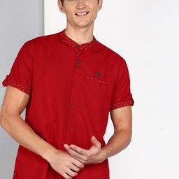 Kuons Avenue Slim Fit Smart Band Collar Linen Cotton Casual Shirt-image-101