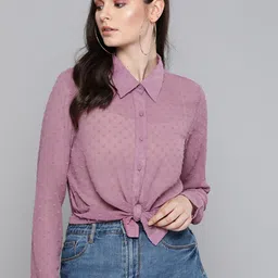 SASSAFRAS Mauve Dobby Sheer Boxy Shirt-image-78