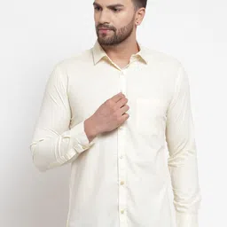 JAINISH Men Cream-Coloured Classic Pure Cotton Casual Shirt-picture-8