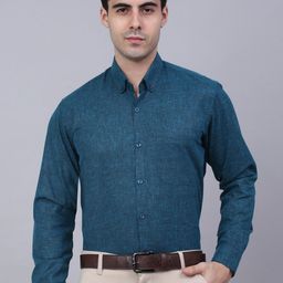 JAINISH Men Teal Classic Pure Cotton Formal Shirt-image-84