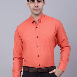 JAINISH Men Peach-Coloured Solid Classic Formal Shirt-picture-6
