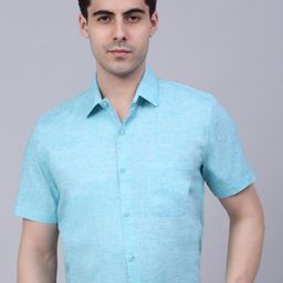 JAINISH Men Turquoise Blue Classic Pure Cotton Formal Shirt-image-98