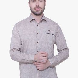 Kuons Avenue Men Beige Smart Slim Fit Casual Shirt-image-6
