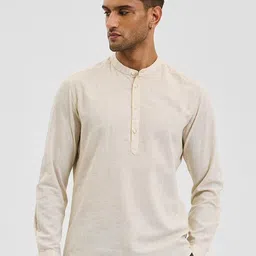 Snitch Men Smart Fit Band Collar Textured Cotton Casual Shirt-image-30