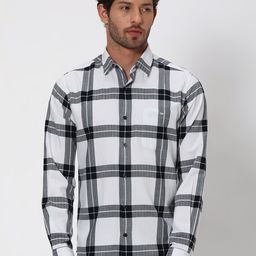 Mufti Slim Fit Tartan Checks Opaque Checked Pure Cotton Casual Shirt-picture-14