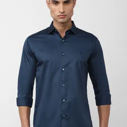 V Dot Spread Collar Slim Fit Cotton Formal Shirt-image-2
