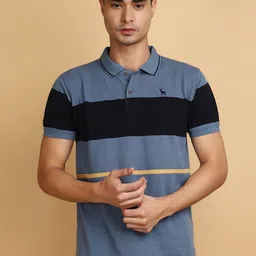 V-Mart Striped Printed Polo Collar Casual T-shirt-image-52