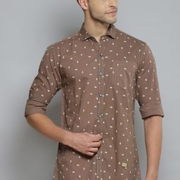 DENNISON Men Brown Smart Slim Fit Opaque Feather Printed Casual Shirt-image-11