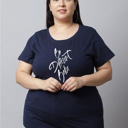 UnaOne Women Plus Size Typography Printed Slim Fit Pure Cotton T-shirt-image-2
