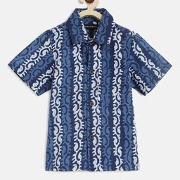 charkhee Boys Smart Opaque Ethnic Motif Block Printed Cotton Shirt-image-8