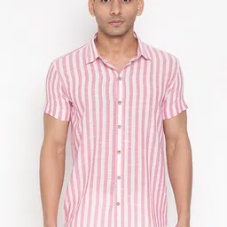 JAVINISHKA Classic Slim Fit Vertical Striped Spread Collar Cotton Linen Casual Shirt-picture-56