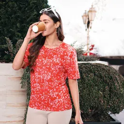 Marks & Spencer Floral Printed Round Neck T-Shirt-26