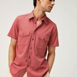 Andamen Premium Spread Collar Short Sleeves Chest Pocket Cotton Shirt-image-72