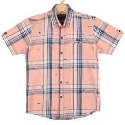 CAVIO Boys Pink Checked 100 % Cotton Casual Shirt-image-83