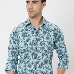 Mufti Plus Size Trim Slim Fit Floral Printed Pure Cotton Casual Shirt-image-49