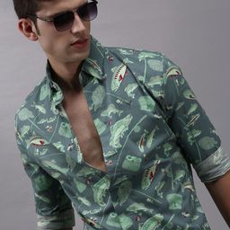 SHOWOFF Men Sea Green Comfort Printed Cotton Casual Shirt-image-84