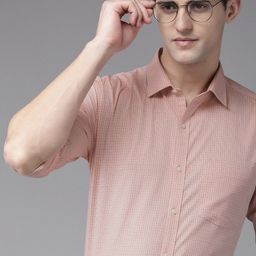Park Avenue Men Dusty Pink Slim Fit Checked Pure Cotton Formal Shirt-image-27