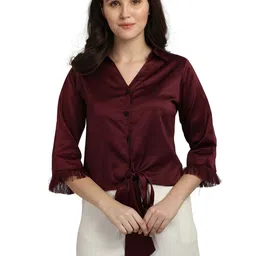 Smarty Pants Women Burgundy  Tie-Up Comfort Casual Shirt-image-14