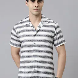 Bushirt Men Comfort Horizontal Striped Printed Casual Shirt-image-31